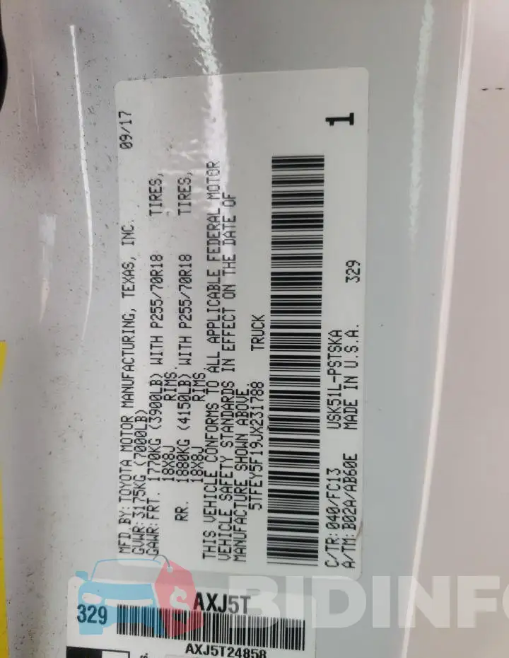 5TFEY5F19JX231788 Photo# 13