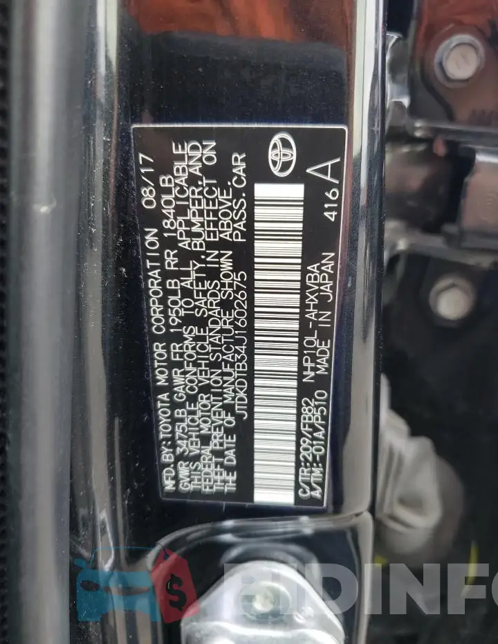 JTDKDTB34J1602675 Photo# 12