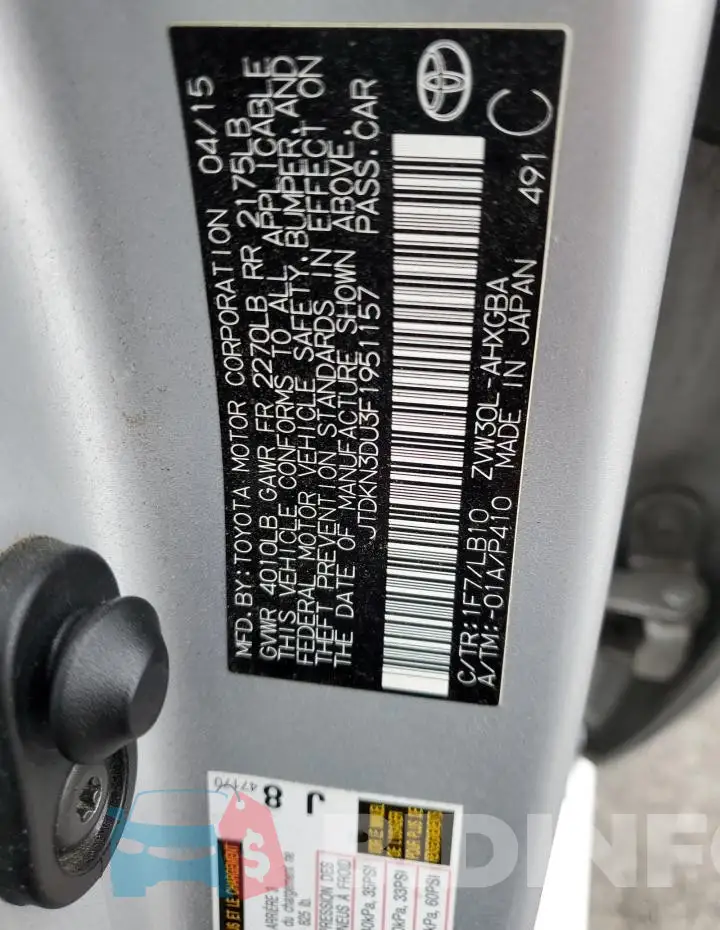 JTDKN3DU3F1951157 Photo# 13