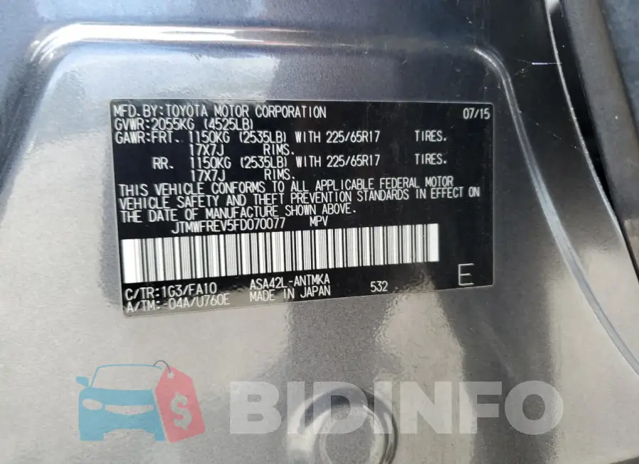 JTMWFREV5FD070077 Photo# 13