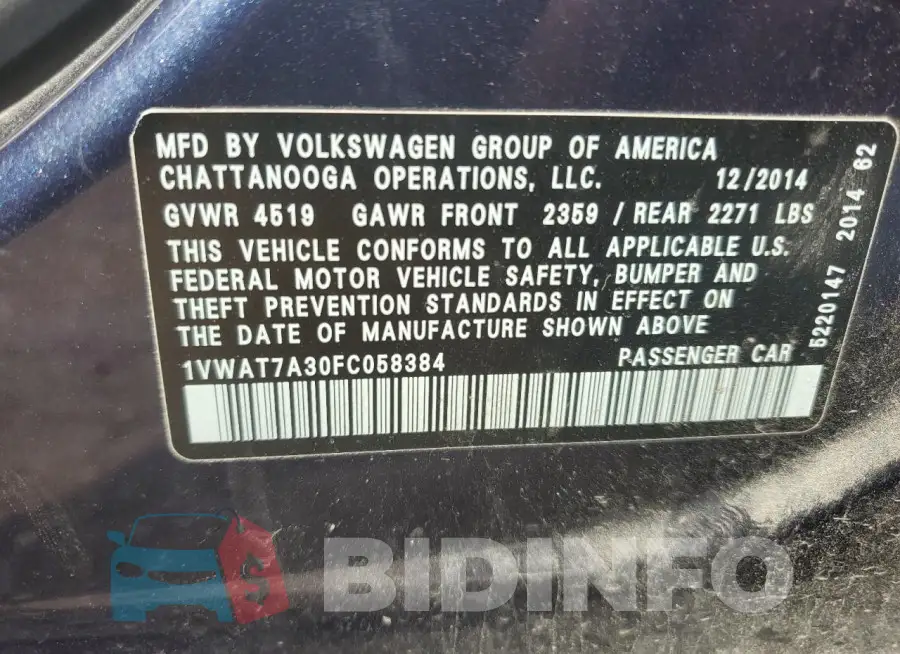 1VWAT7A30FC058384 Photo# 12