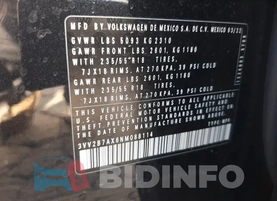 3VV2B7AX6NM088114 Photo# 12