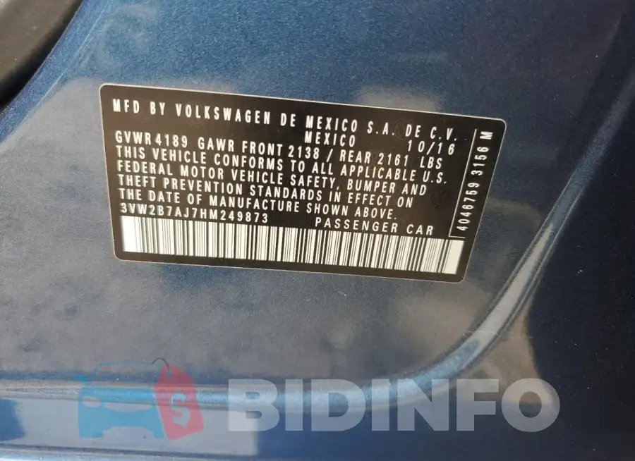 3VW2B7AJ7HM249873 Photo# 12