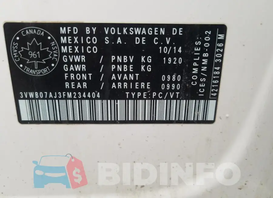 3VWB07AJ3FM234404 Photo# 12