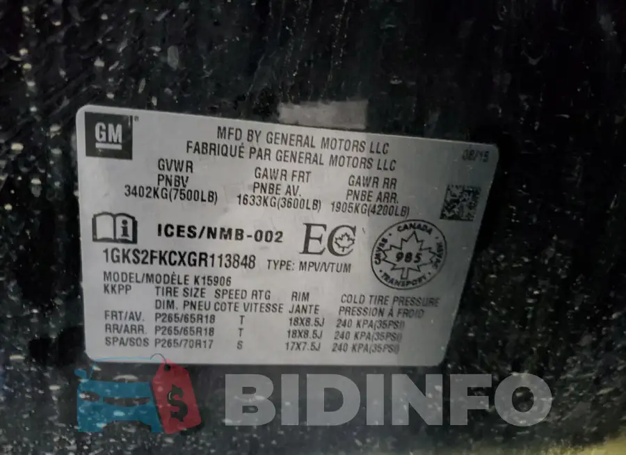 1GKS2FKCXGR113848 Photo# 13