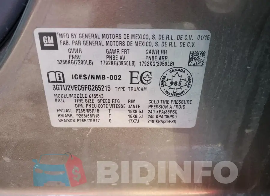 3GTU2VEC6FG265215 Photo# 12
