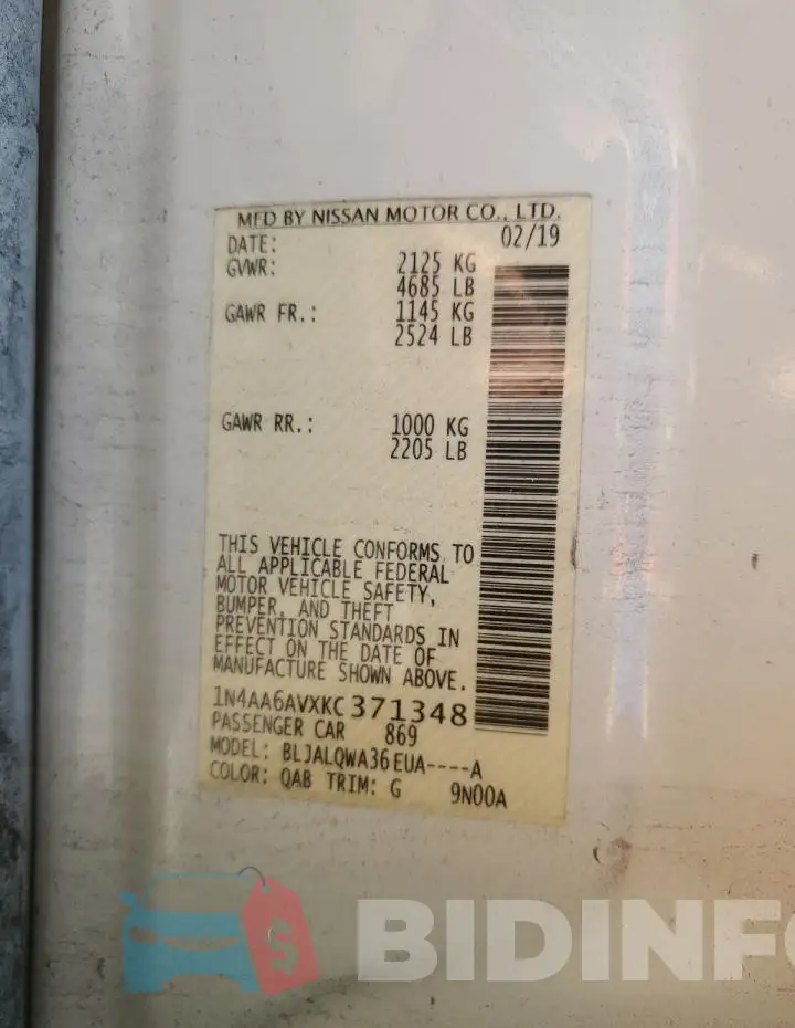 1N4AA6AVXKC371348 Photo# 12