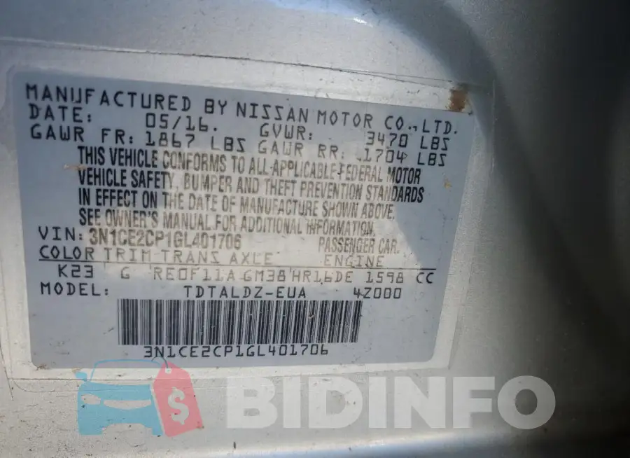3N1CE2CP1GL401706 Photo# 12