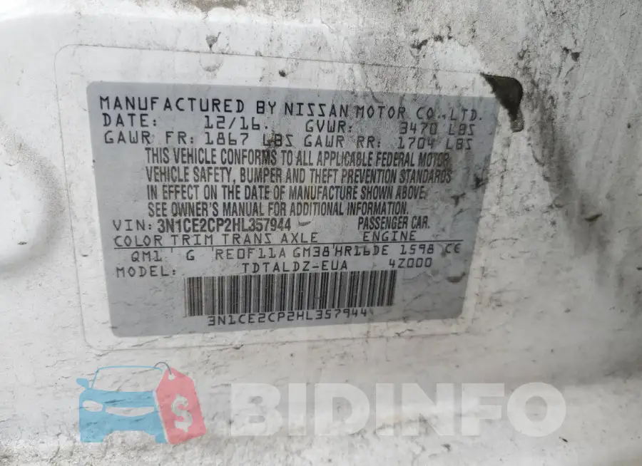 3N1CE2CP2HL357944 Photo# 12