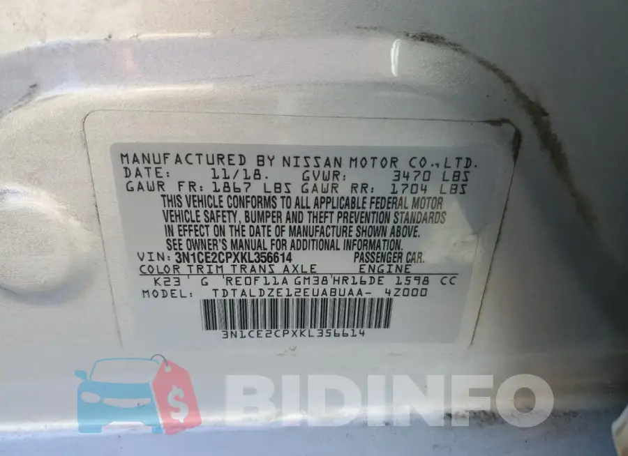 3N1CE2CPXKL356614 Photo# 12