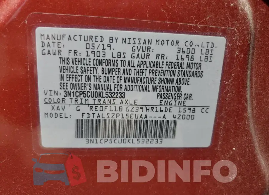 3N1CP5CU0KL532233 Photo# 13