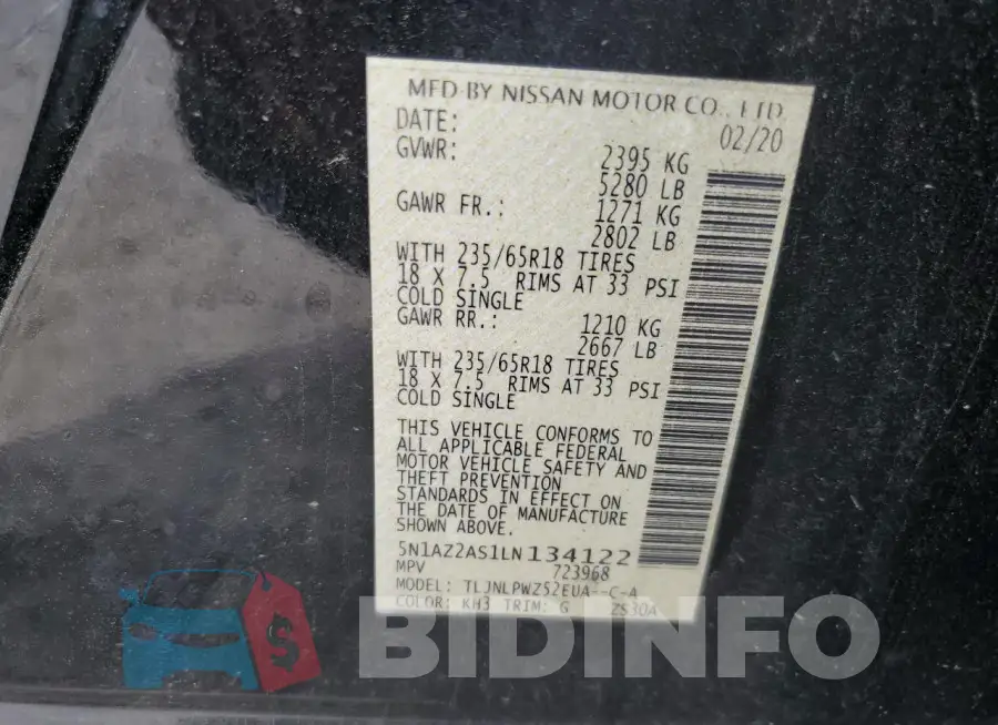 5N1AZ2AS1LN134122 Photo# 12