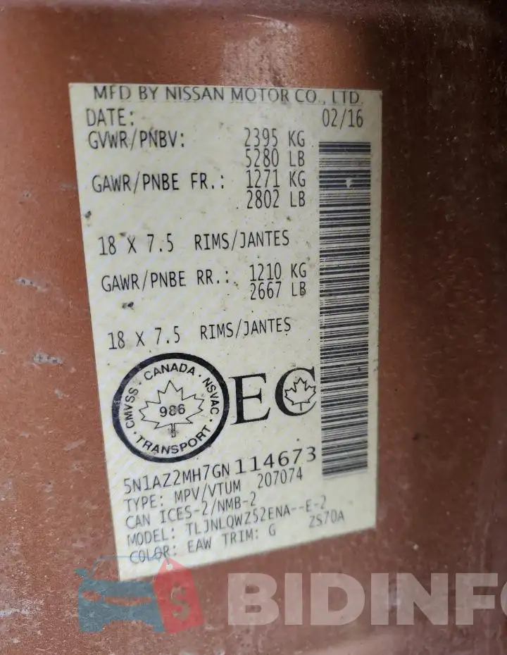 5N1AZ2MH7GN114673 Photo# 12