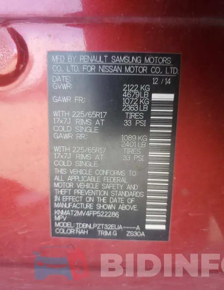 KNMAT2MV4FP522286 Photo# 14