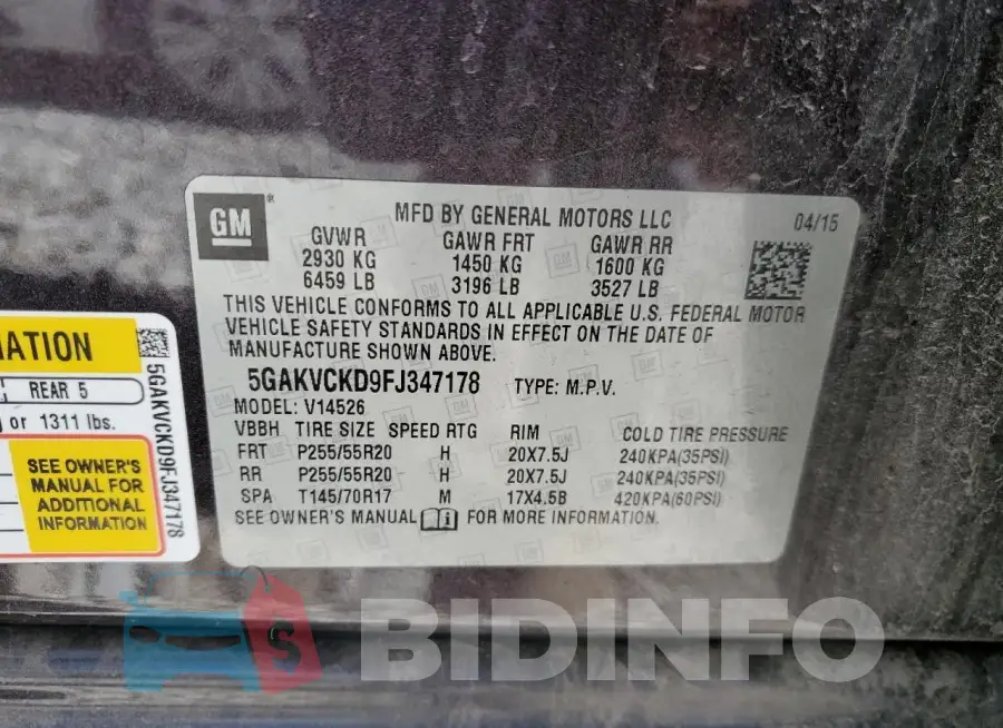 5GAKVCKD9FJ347178 Photo# 13