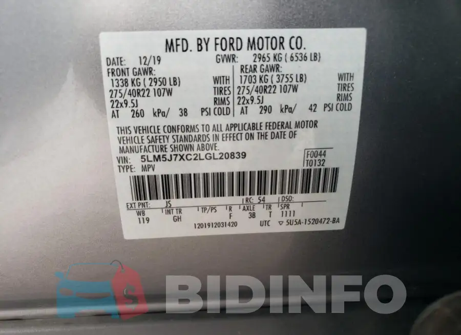 5LM5J7XC2LGL20839 Photo# 13