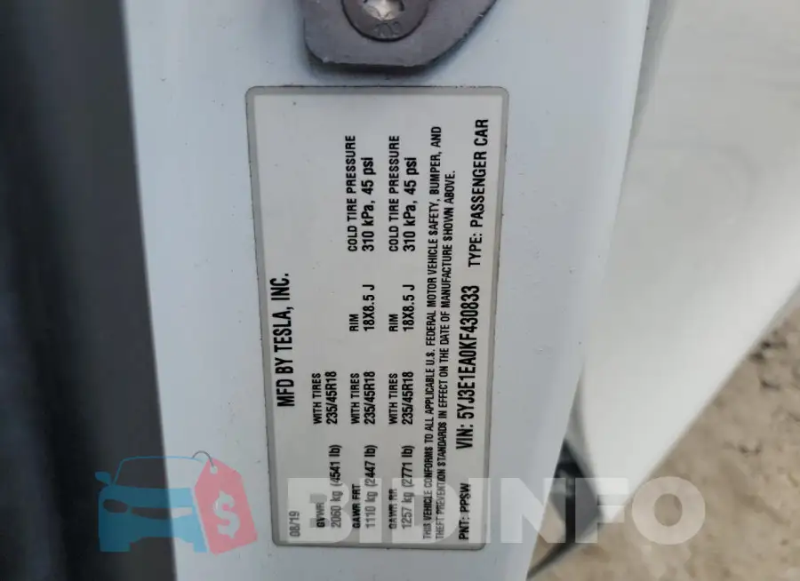 5YJ3E1EA0KF430833 Photo# 12