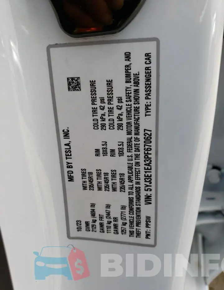 5YJ3E1EA3PF670627 Photo# 12