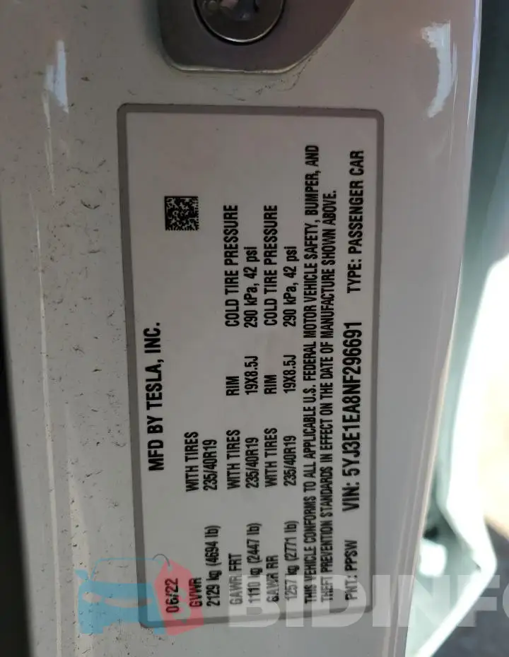 5YJ3E1EA8NF296691 Photo# 12