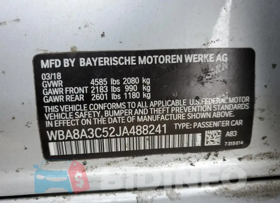 WBA8A3C52JA488241 Photo# 12