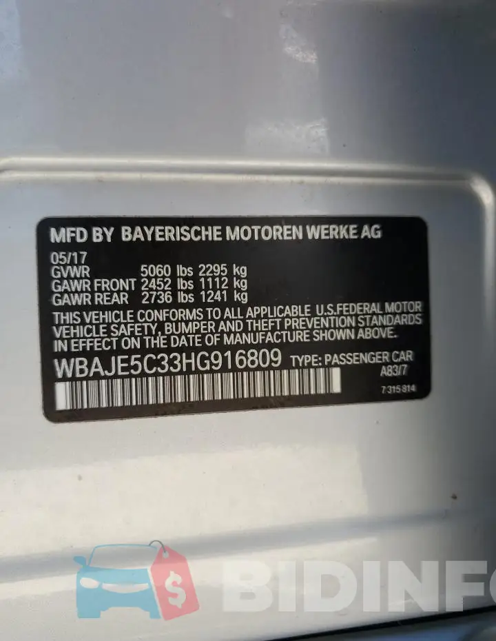 WBAJE5C33HG916809 Photo# 12