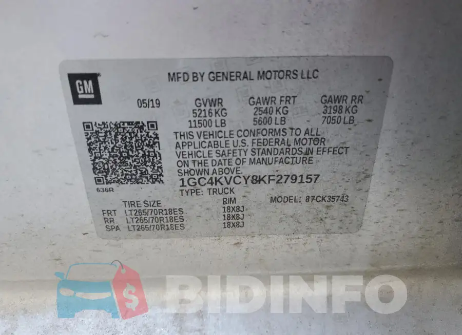 1GC4KVCY8KF279157 Photo# 13