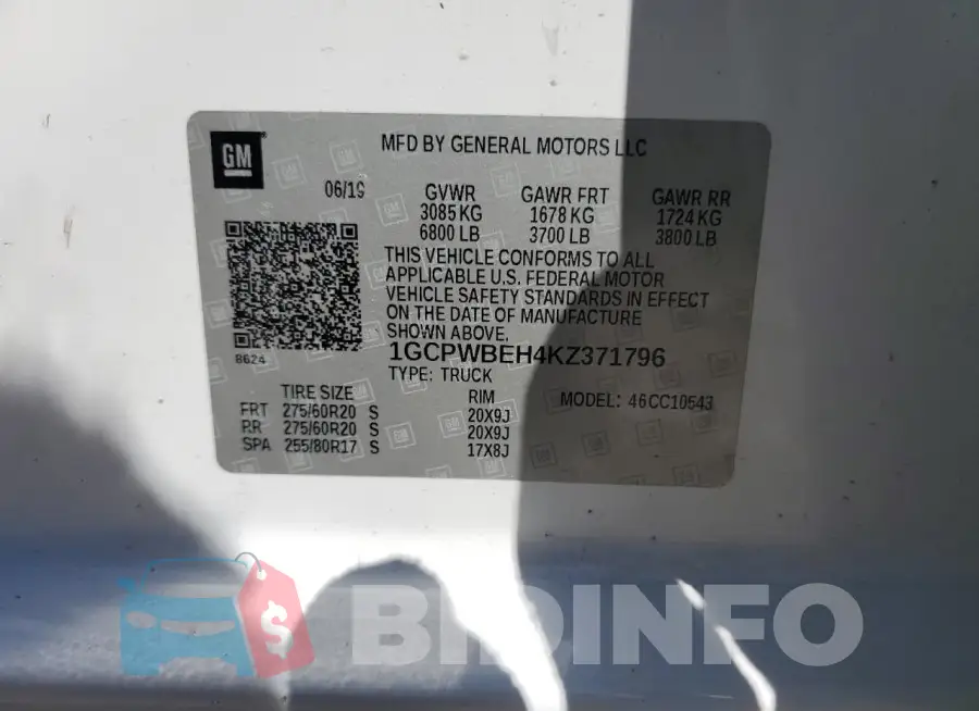 1GCPWBEH4KZ371796 Photo# 12