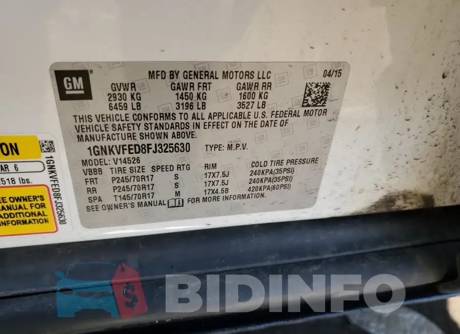 1GNKVFED8FJ325630 Photo# 13