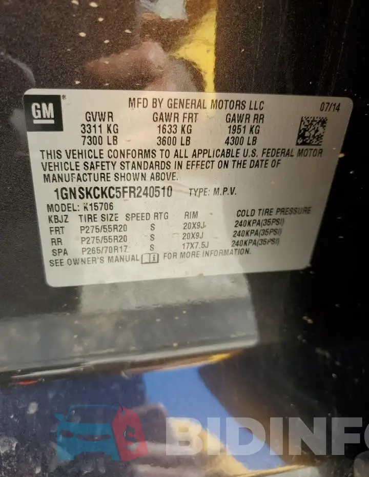 1GNSKCKC5FR240510 Photo# 13
