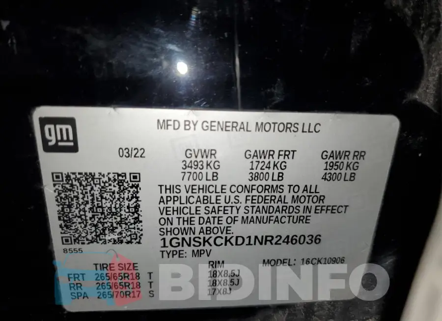 1GNSKCKD1NR246036 Photo# 13