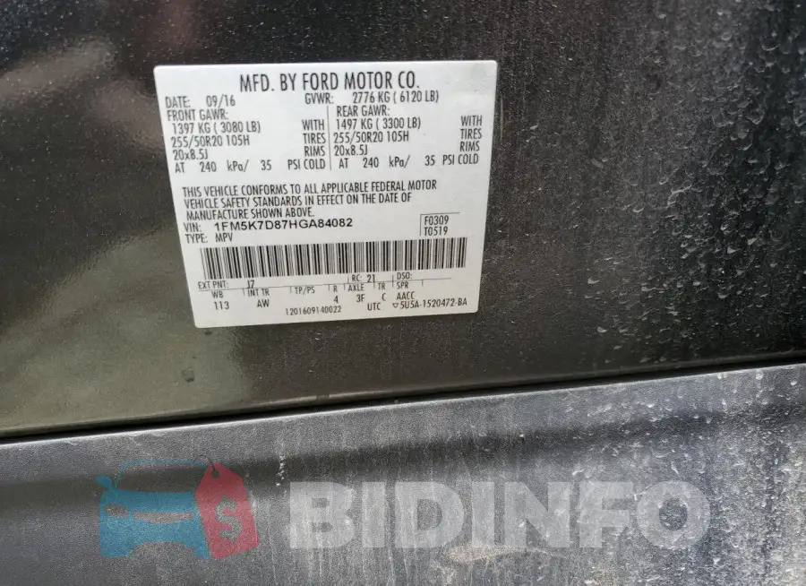 1FM5K7D87HGA84082 Photo# 13