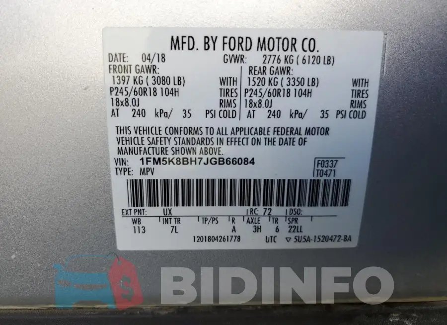 1FM5K8BH7JGB66084 Photo# 12