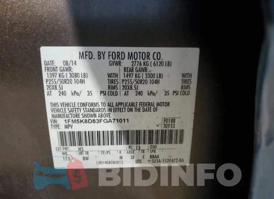 1FM5K8D83FGA71011 Photo# 14