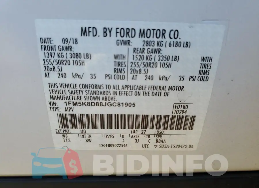 1FM5K8D88JGC81905 Photo# 12