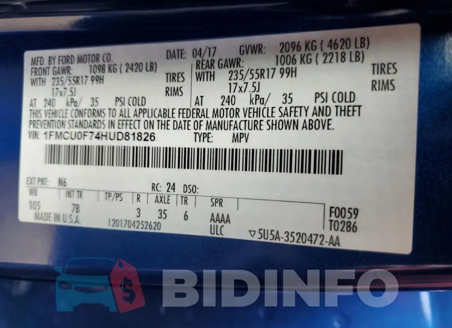 1FMCU0F74HUD81826 Photo# 12