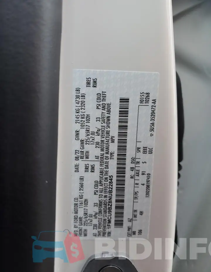1FMCU9BZ8NUB22845 Photo# 13