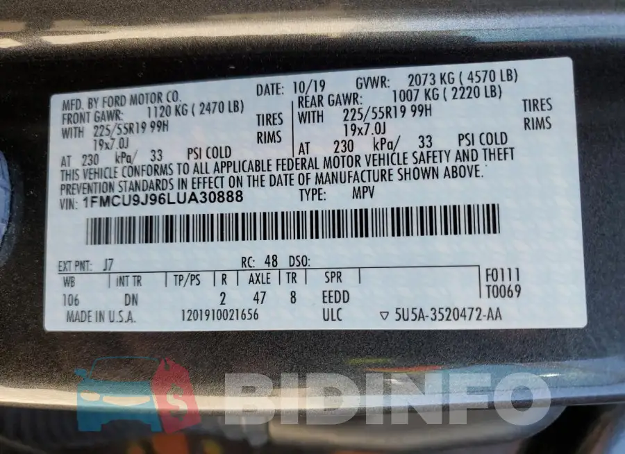 1FMCU9J96LUA30888 Photo# 12