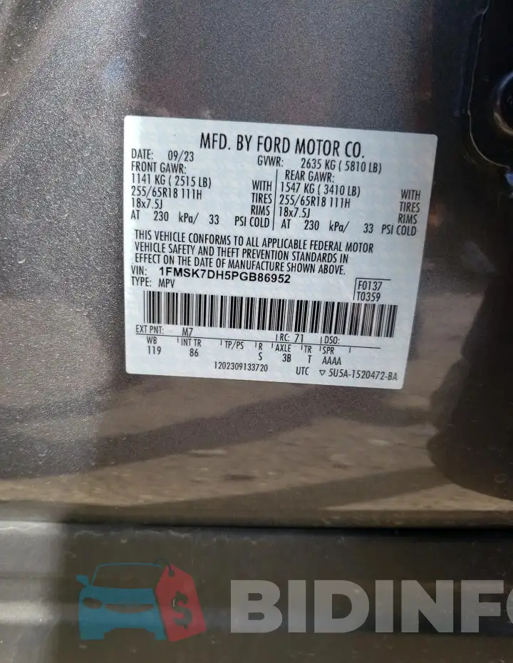 1FMSK7DH5PGB86952 Photo# 13
