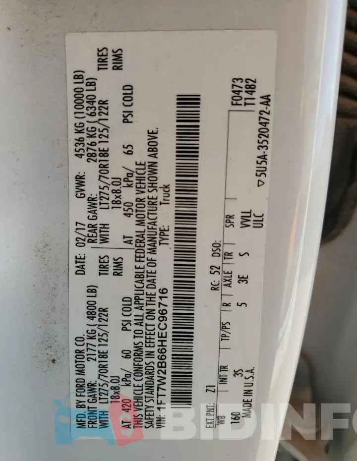1FT7W2B66HEC96716 Photo# 12