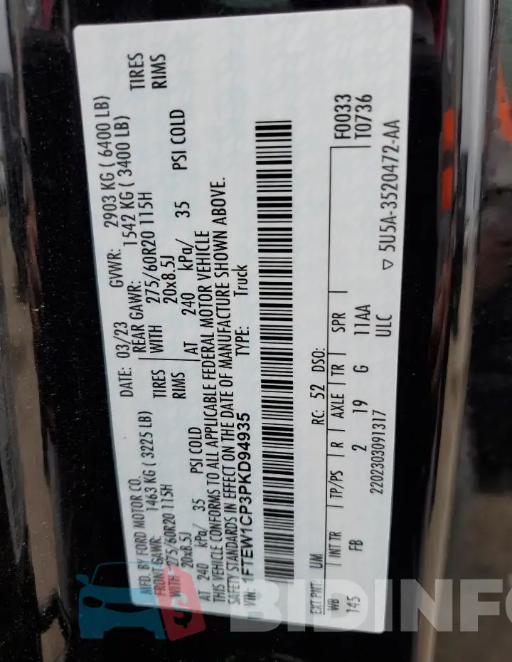 1FTEW1CP3PKD94935 Photo# 12