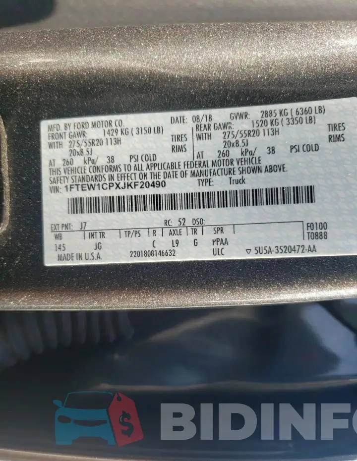 1FTEW1CPXJKF20490 Photo# 12