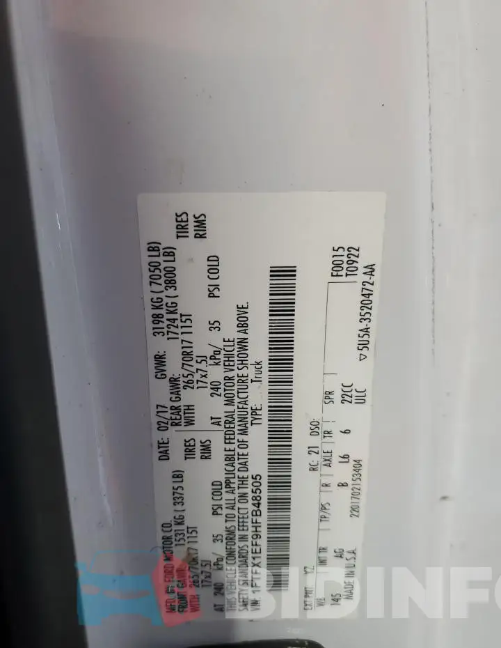 1FTFX1EF9HFB48505 Photo# 12