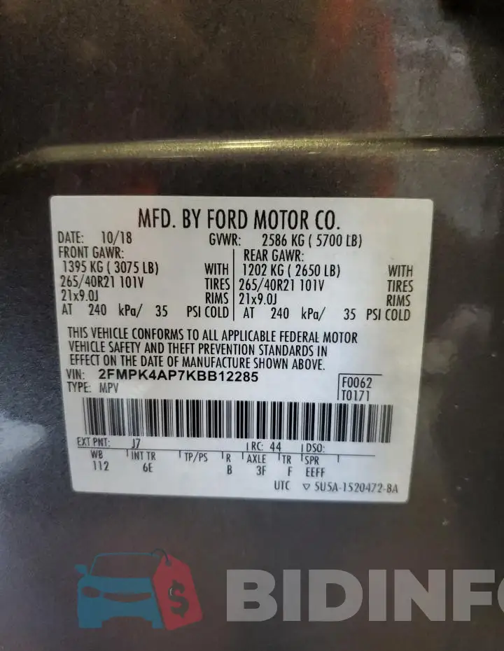 2FMPK4AP7KBB12285 Photo# 13