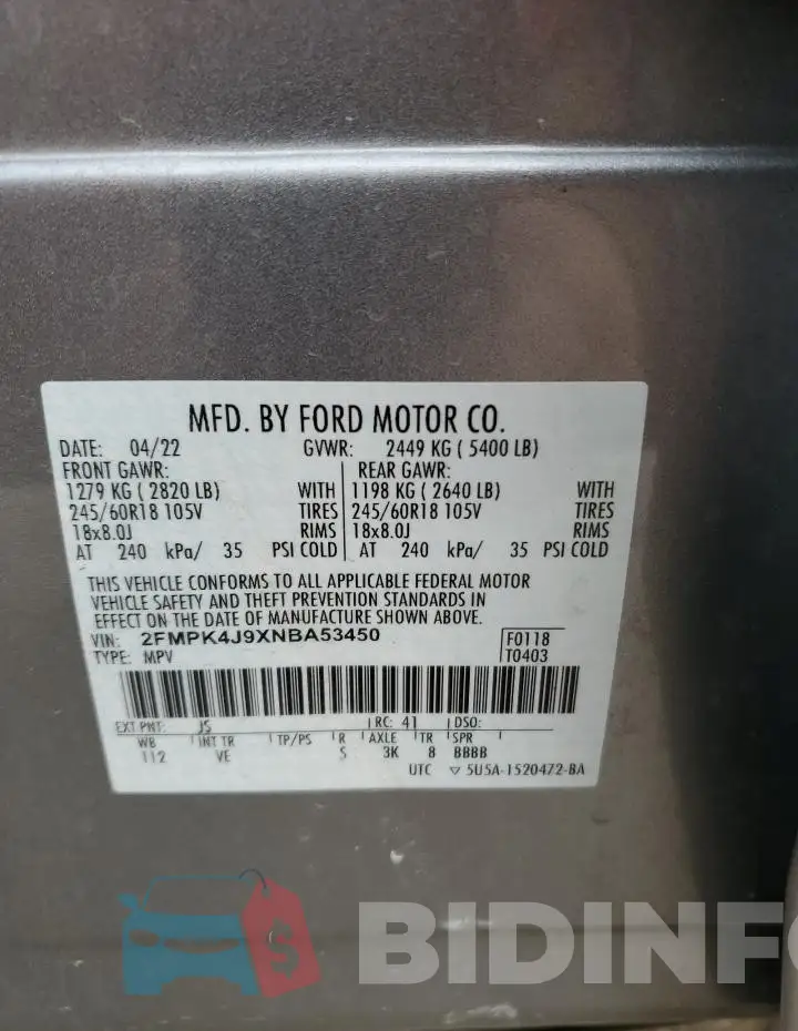 2FMPK4J9XNBA53450 Photo# 13