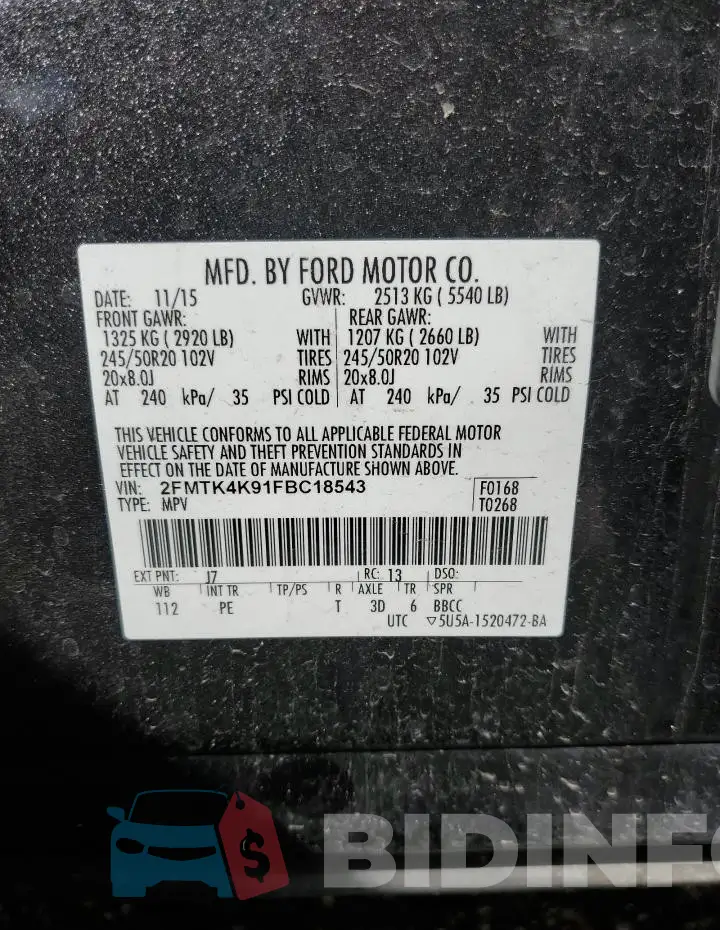 2FMTK4K91FBC18543 Photo# 14