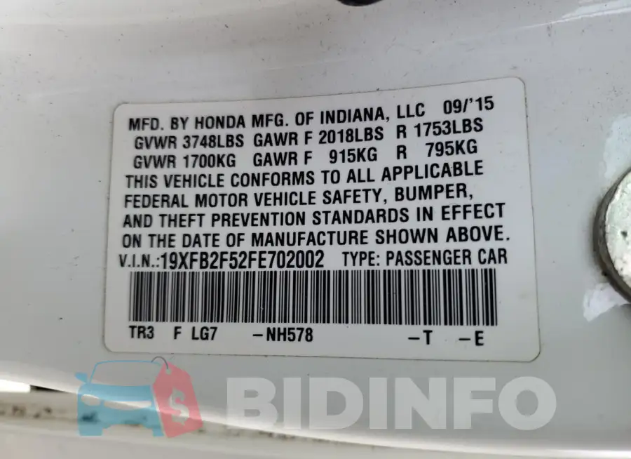 19XFB2F52FE702002 Photo# 12