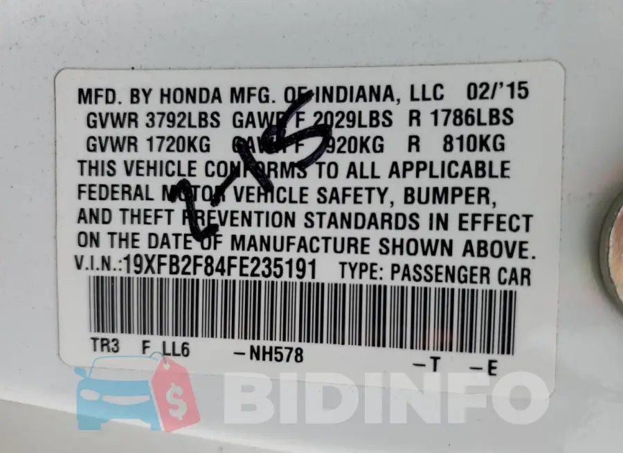 19XFB2F84FE235191 Photo# 12