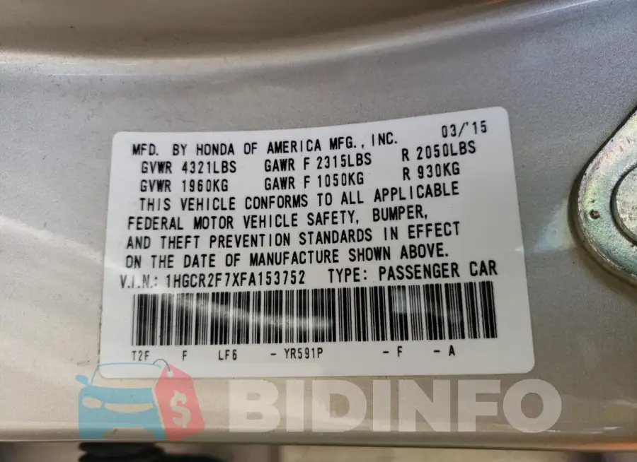 1HGCR2F7XFA153752 Photo# 12