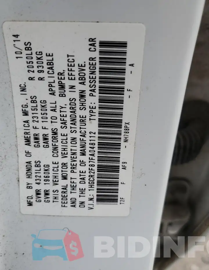 1HGCR2F87FA048112 Photo# 12