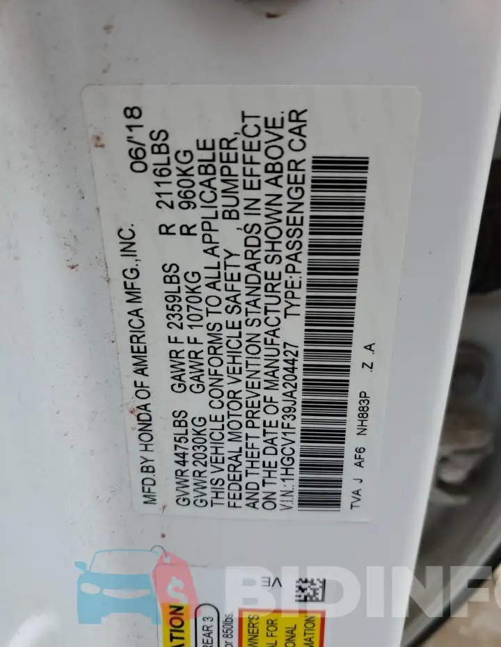 1HGCV1F39JA204427 Photo# 12
